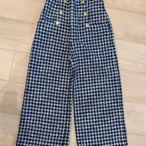 Zara Blue and White Houndstooth Boyfriend Jeans